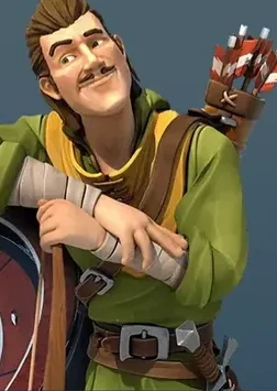 Character artwork from a Casino Kingdom slot: an archer in green with a quiver and a shield