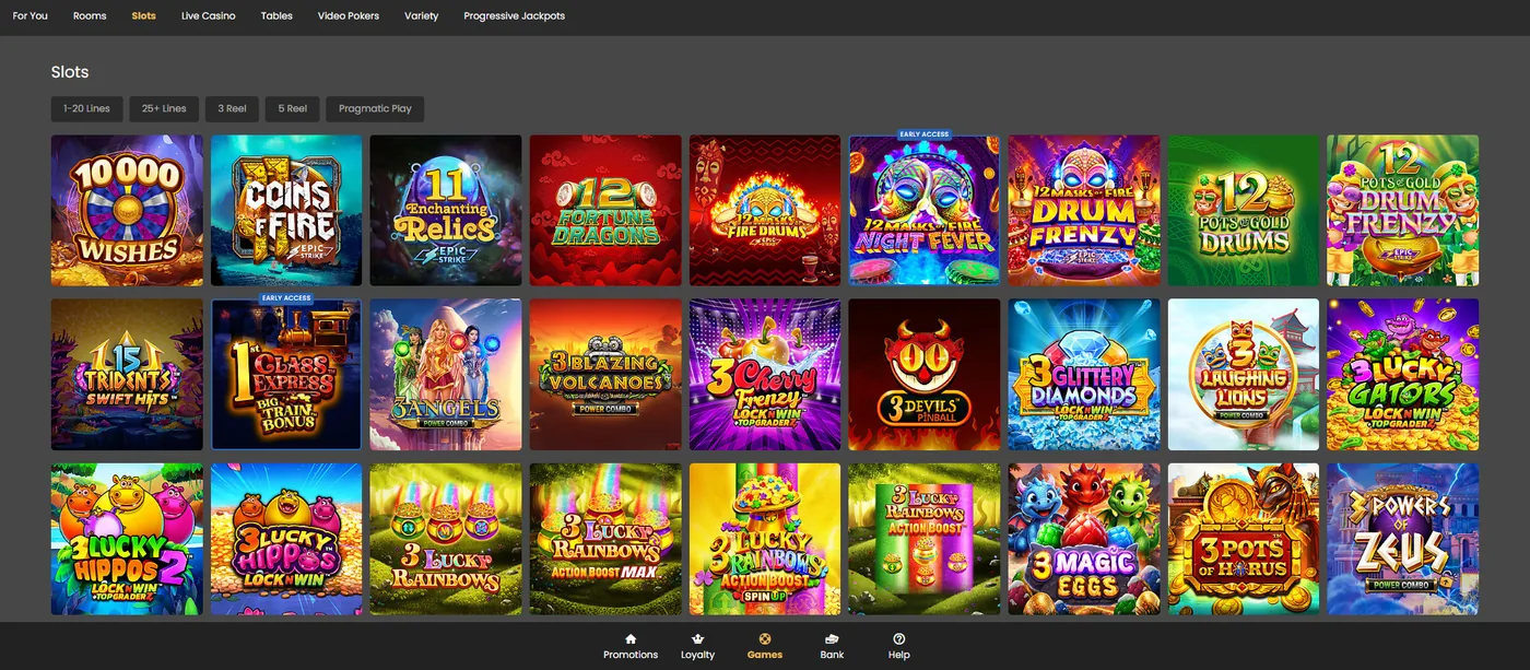 The pokies lobby on the operator site