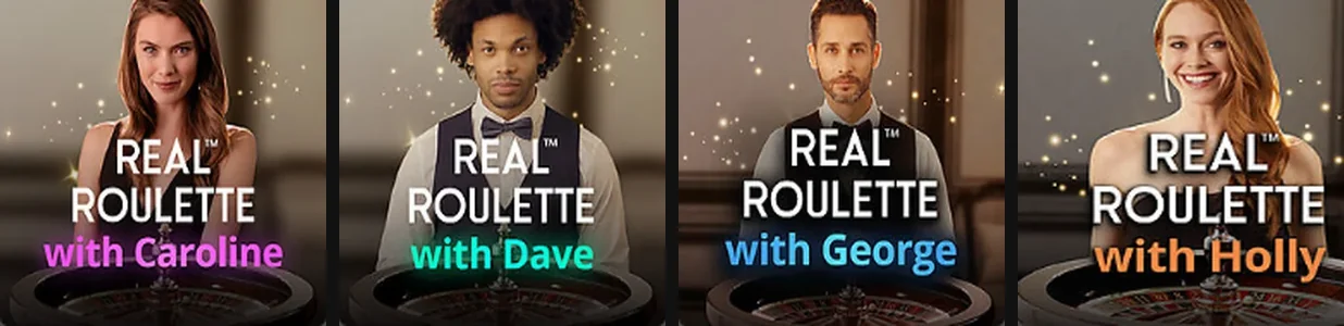 Four Evolution roulette tables from the live lobby, streamed into the same mobile browser as the pokies